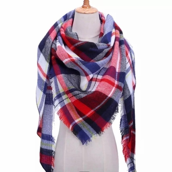 Luxury Cashmere Acrylic Plaid Knitted Triangle Scarf - Picture 1 of 7